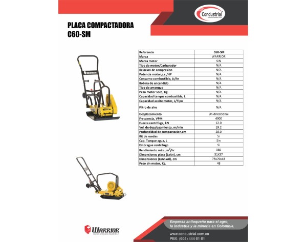 PLACA COMPACTADORA WARRIOR PREMIUM C60-SM