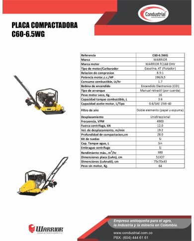 PLACA COMPACTADORA WARRIOR PREMIUM C60-6.5WG