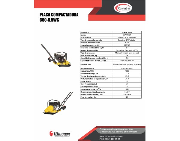 PLACA COMPACTADORA WARRIOR PREMIUM C60-6.5WG