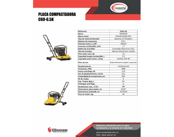 PLACA COMPACTADORA WARRIOR PREMIUM C60-6.5K