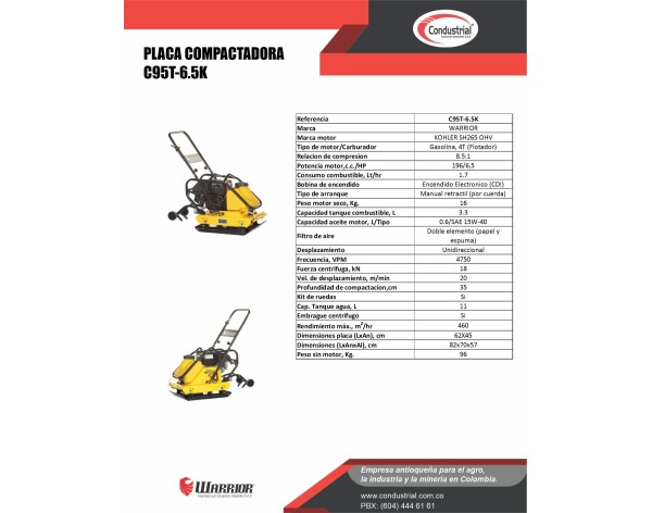 PLACA COMPACTADORA WARRIOR PREMIUM C95T-6.5K