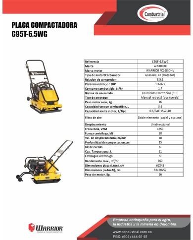 PLACA COMPACTADORA WARRIOR PREMIUM C95T-6.5WG