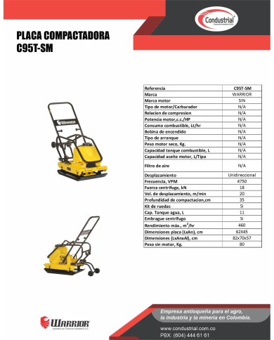 PLACA COMPACTADORA WARRIOR PREMIUM C95T-SM