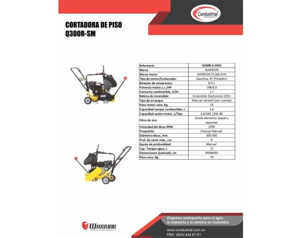 CORTADORA DE PISO - WARRIOR PREMIUM - Q300R-SM
