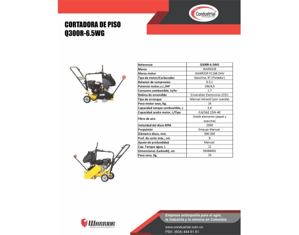 CORTADORA DE PISO - WARRIOR PREMIUM - Q300R-6.5WG