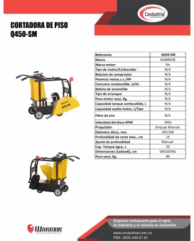 CORTADORA DE PISO - WARRIOR PREMIUM - Q450-SM