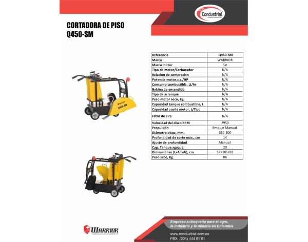 CORTADORA DE PISO - WARRIOR PREMIUM - Q450-SM