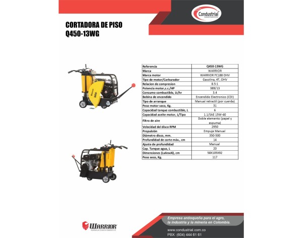 CORTADORA DE PISO A GASOLINA 4T - WARRIOR PREMIUM - Q450-13WG