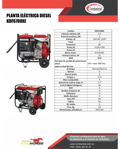 PLANTA ELECTRICA DIESEL - ECOHORSE - KDF6700XE