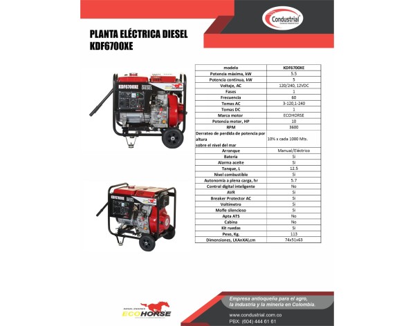 PLANTA ELECTRICA DIESEL - ECOHORSE - KDF6700XE