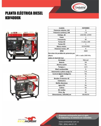 PLANTA ELECTRICA DIESEL - ECOHORSE - KDF4000X