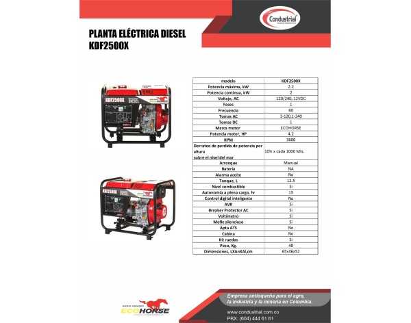 PLANTA ELECTRICA DIESEL - ECOHORSE - KDF2500X