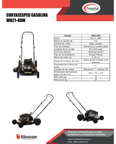 CORTACESPED A GASOLINA 4T - WARRIOR - WB21-40W