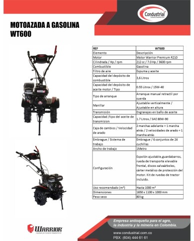 MOTOAZADA A GASOLINA WARRIOR WT600