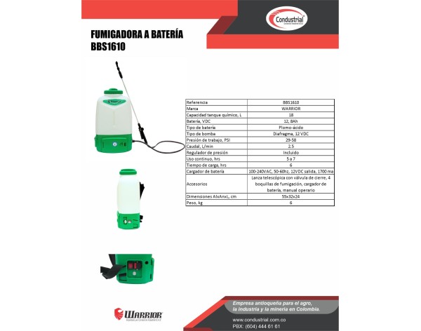 FUMIGADORA A BATERIA WARRIOR BBS1610