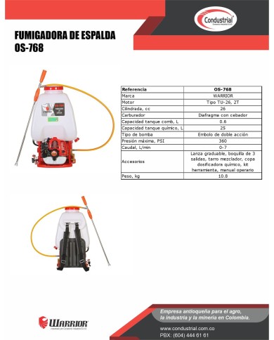 FUMIGADORA DE ESPALDA WARRIOR OS-768