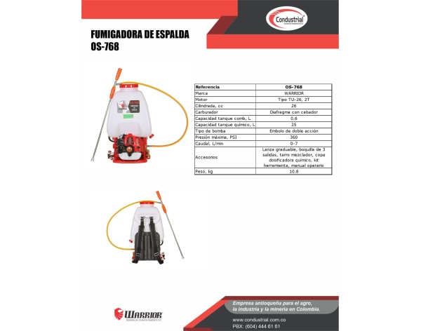 FUMIGADORA DE ESPALDA WARRIOR OS-768