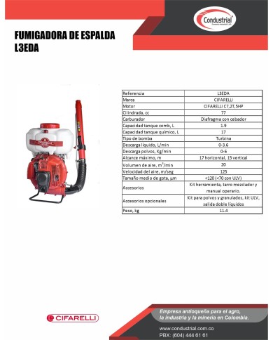 FUMIGADORA DE ESPALDA CIFARELLI L3EDA