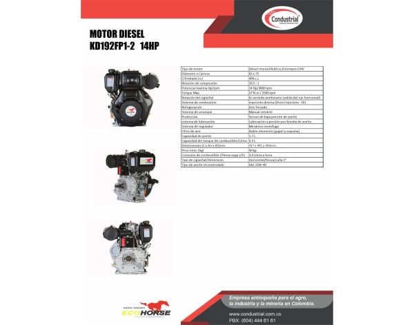 Motor diesel ecohorse kd192fp1-2 condustrial