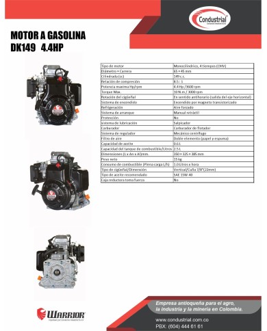 MOTOR A GASOLINA - 4.4HP - WARRIOR DK149