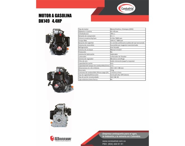 MOTOR A GASOLINA - 4.4HP - WARRIOR DK149