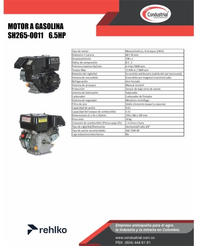 MOTOR A GASOLINA  - 6.5HP - KOHLER - SH265-0011