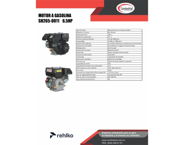 MOTOR A GASOLINA  - 6.5HP - KOHLER - SH265-0011