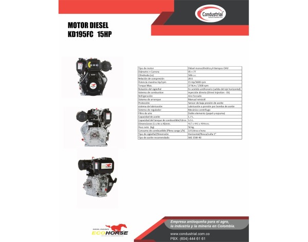 MOTOR DIESEL - 15HP - ECOHORSE - KD195FC