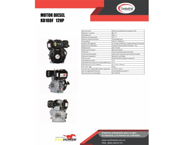 MOTOR DIESEL - 12HP -  ECOHORSE - KD188F