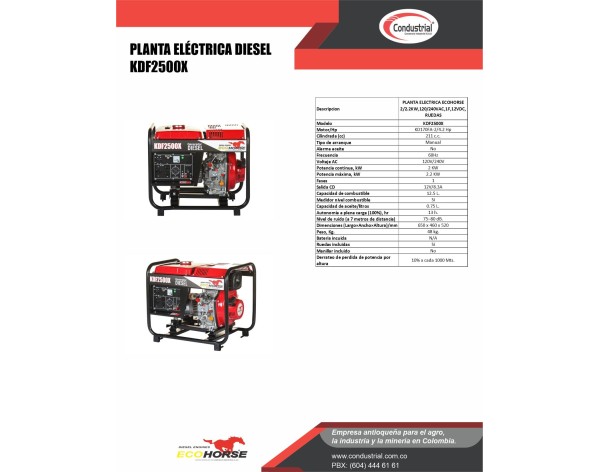 PLANTA ELECTRICA DIESEL - ECOHORSE - KDF2500X