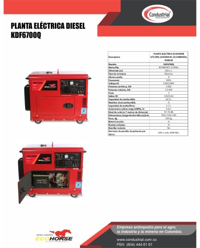 PLANTA ELECTRICA DIESEL - ECOHORSE - KDF6700Q