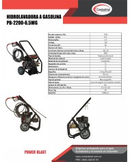 hidrolavadora POWERBLAST  PB-2200-6.5WGcon motor  a gasolina de 6.5HP.