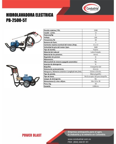 HIDROLAVADORA ELECTRICA - POWERBLAST - PB-2500-5T