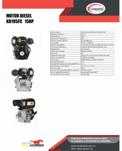 MOTOR DIESEL - 15HP - ECOHORSE - KD195FC