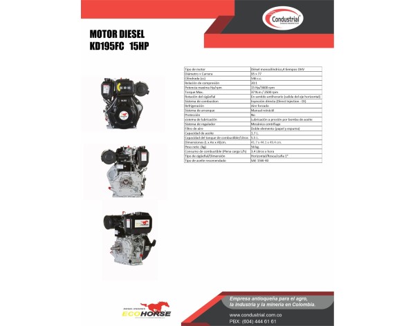 MOTOR DIESEL - 15HP - ECOHORSE - KD195FC