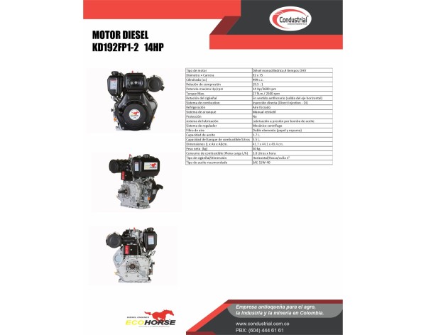 Motor diesel ecohorse kd192fp1-2 condustrial