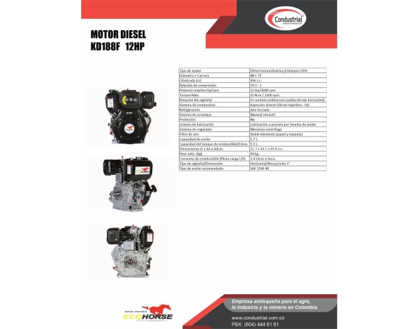 MOTOR DIESEL - 12HP -  ECOHORSE - KD188F