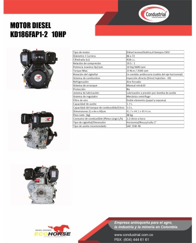 Motor   DIESEL ECOHORSE KD186FAP1-2