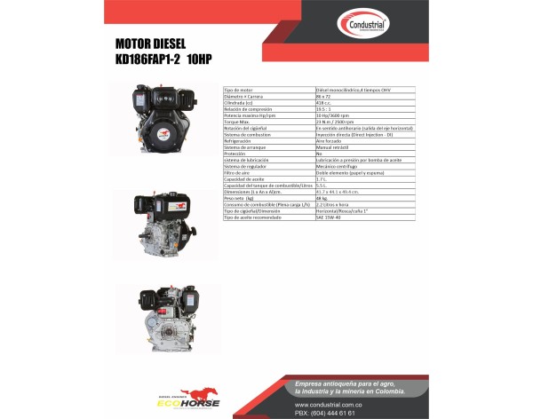 Motor   DIESEL ECOHORSE KD186FAP1-2