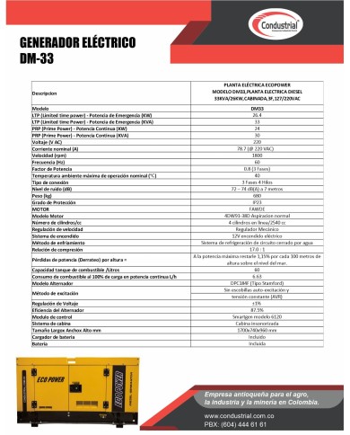 PLANTA ELECTRICA DIESEL  33KVA ECOPOWER DM-33