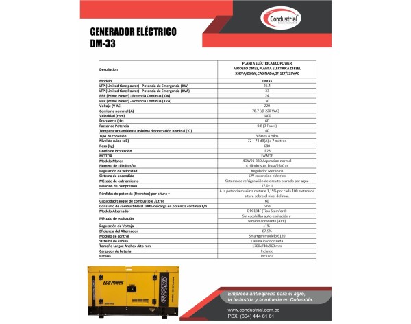 PLANTA ELECTRICA DIESEL  33KVA ECOPOWER DM-33