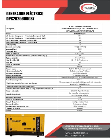 PLANTA ELECTRICA DIESEL  22KVA ECOPOWER DPK2025600037