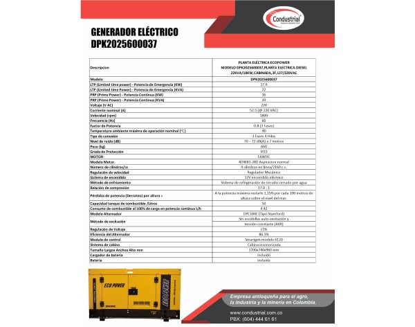 PLANTA ELECTRICA DIESEL  22KVA ECOPOWER DPK2025600037