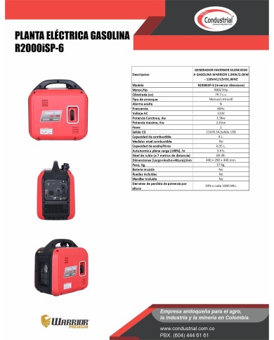 PLANTA ELECTRICA A GASOLINA WARRIOR PREMIUM R2000ISP-6