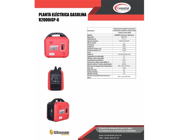 PLANTA ELECTRICA A GASOLINA WARRIOR PREMIUM R2000ISP-6
