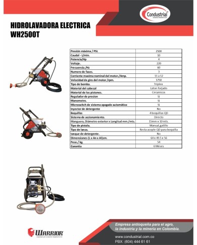 HIDROLAVADORA ELECTRICA WARRIOR WH2500T