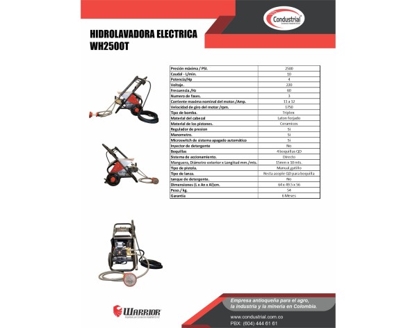 HIDROLAVADORA ELECTRICA WARRIOR WH2500T