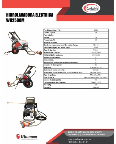 HIDROLAVADORA ELECTRICA WARRIOR WH2500M