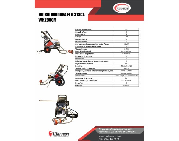 HIDROLAVADORA ELECTRICA WARRIOR WH2500M