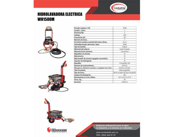 HIDROLAVADORA ELECTRICA WARRIOR WH1500M